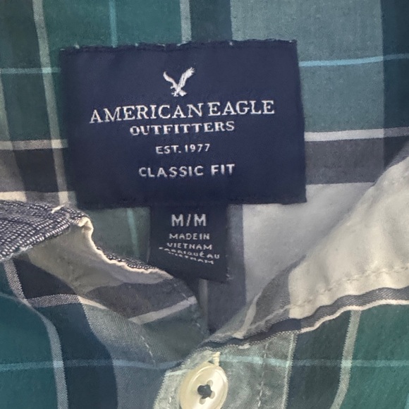 American Eagle Green, Blue and White Plaid Shirt - Picture 3 of 5